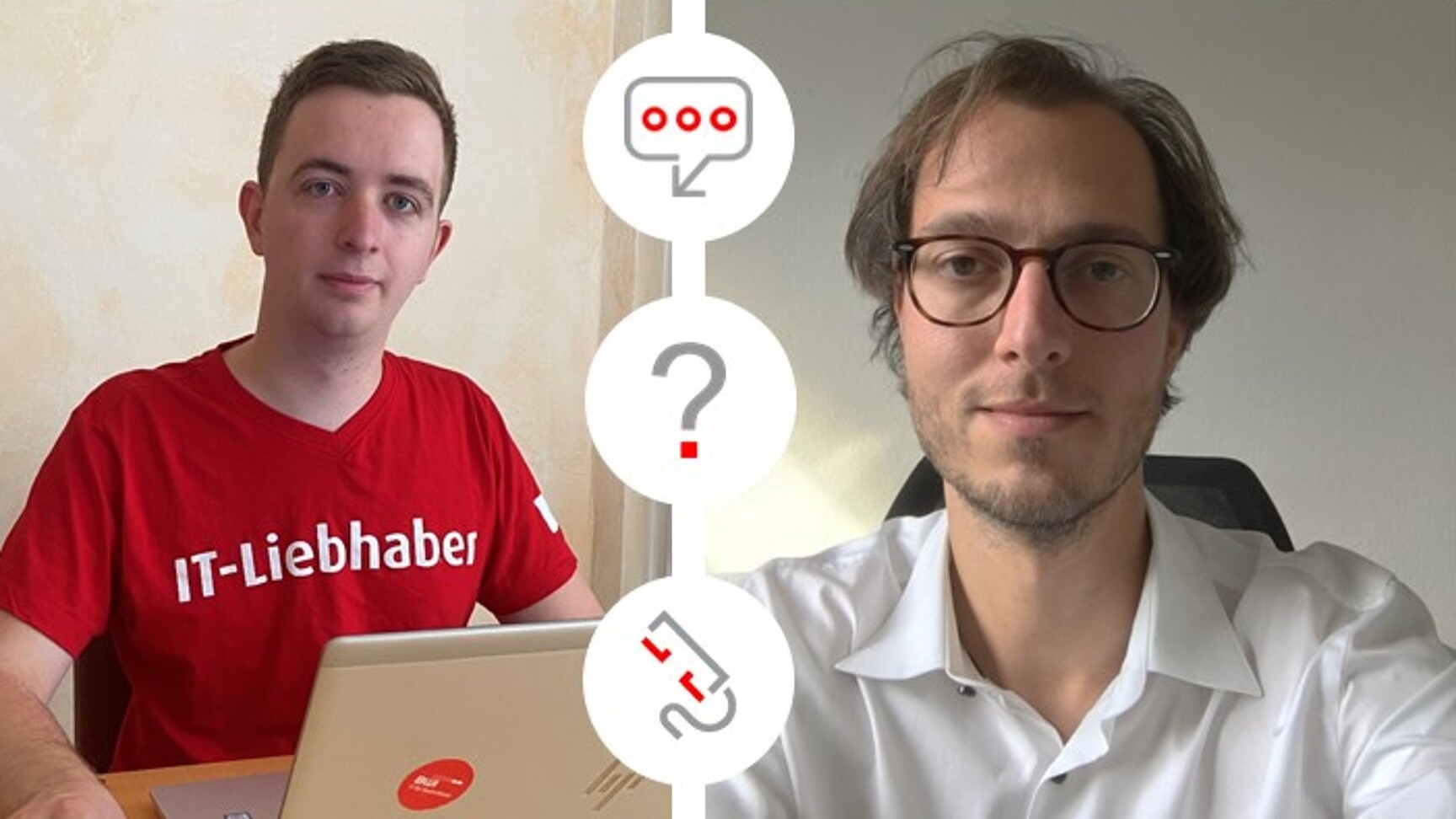 Azubi interviewt Führungskraft – und da sowohl Jan-David (links im Bild) als auch Simon aufgrund der Corona-Regelung von zu Hause arbeiten, sind unsere Fotos während der Webex der beiden Interviewpartner entstanden © BWI GmbH