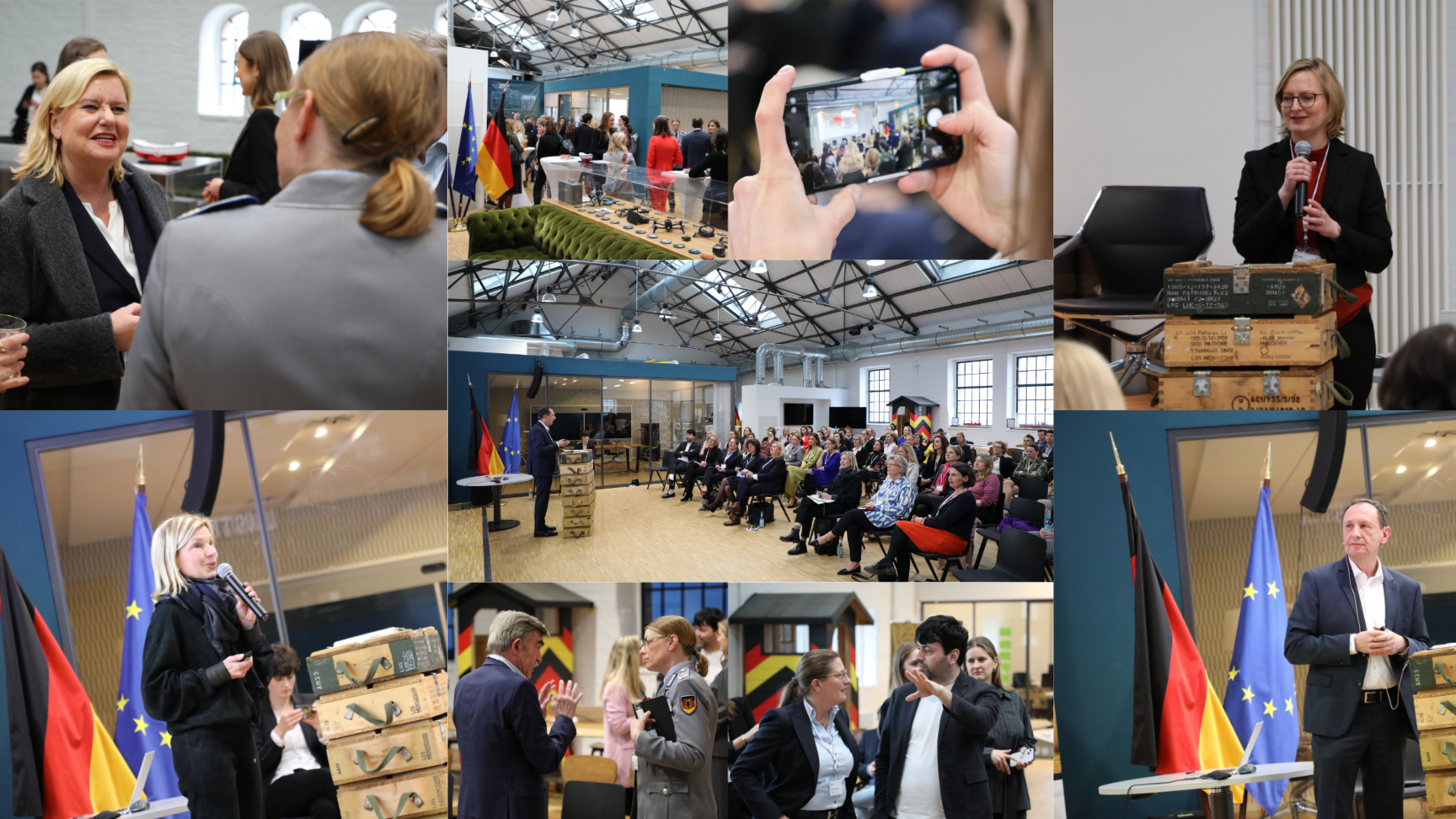 Collage mit den Eindrücken vom Tag und den verschiedenen Rednern