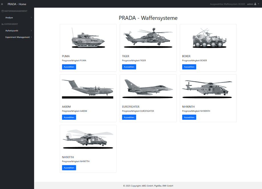 Startseite der PRADA-Applikation